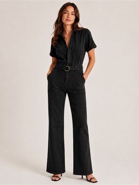ba&sh TARIJA BLACKSTONE LADY DENIM BELTED UTILITY LUXURY JUMPSUIT 3 / US 10 /L